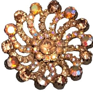 Kramer New York Aurora Borealis AB Starburst Brooch Pin 1940s Gold Pink